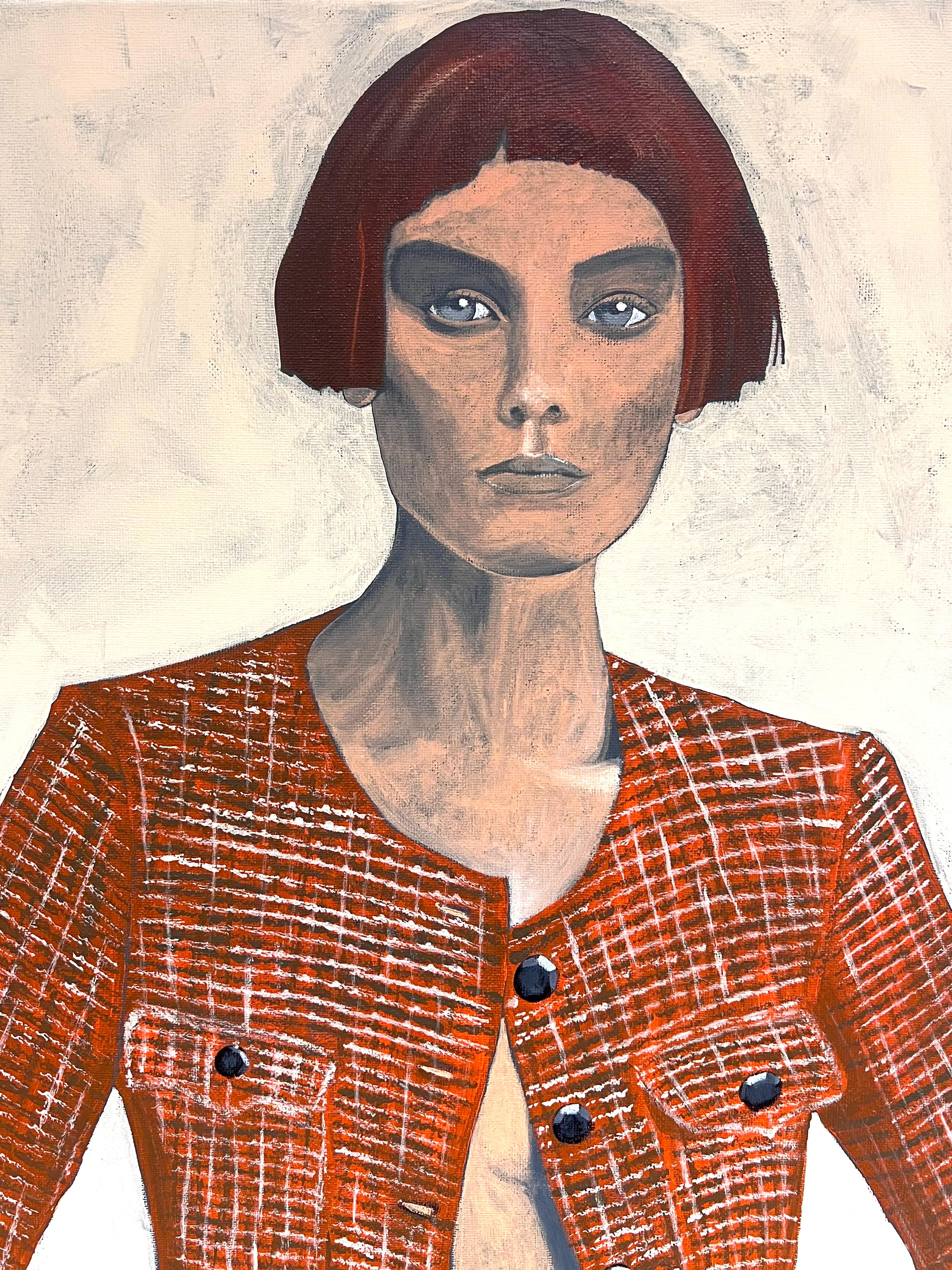 Enorme ritratto britannico contemporaneo di giovane donna con gonna verde  pittura ad olio - Painting di British contemporary