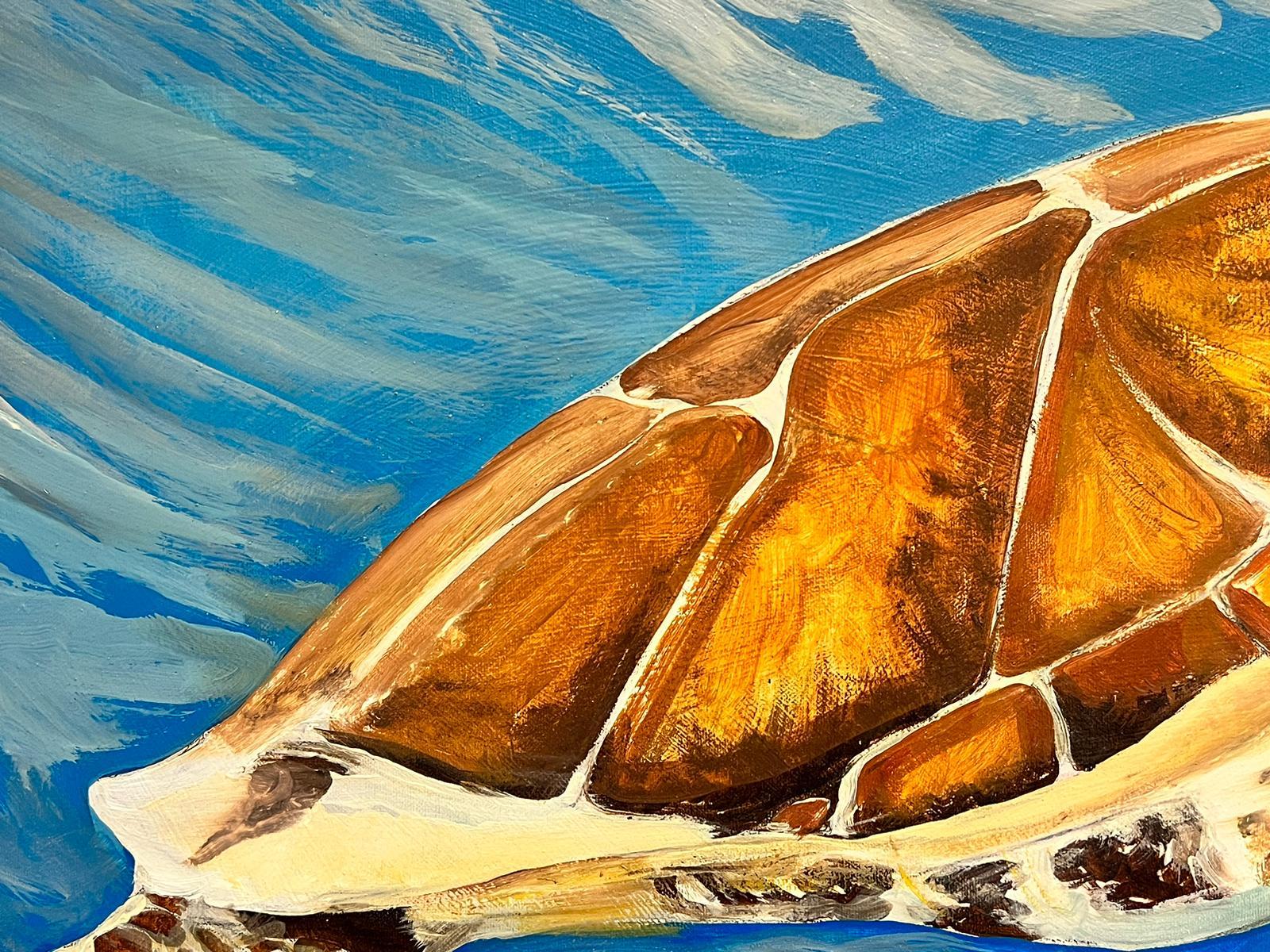 Sea Turtles Swimming in Blue Sea Large Contemporary British Painting on Canvas For Sale 2