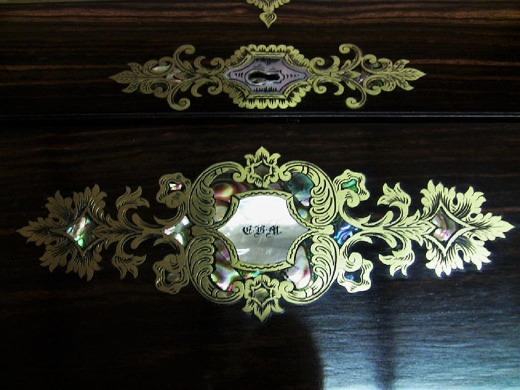 British Coromandel Brass Mother-of-Pearl and Abalone Writing Slope or Lap Desk 1