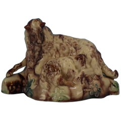 British Creamware Style Pottery Ewe with Lamb Figure