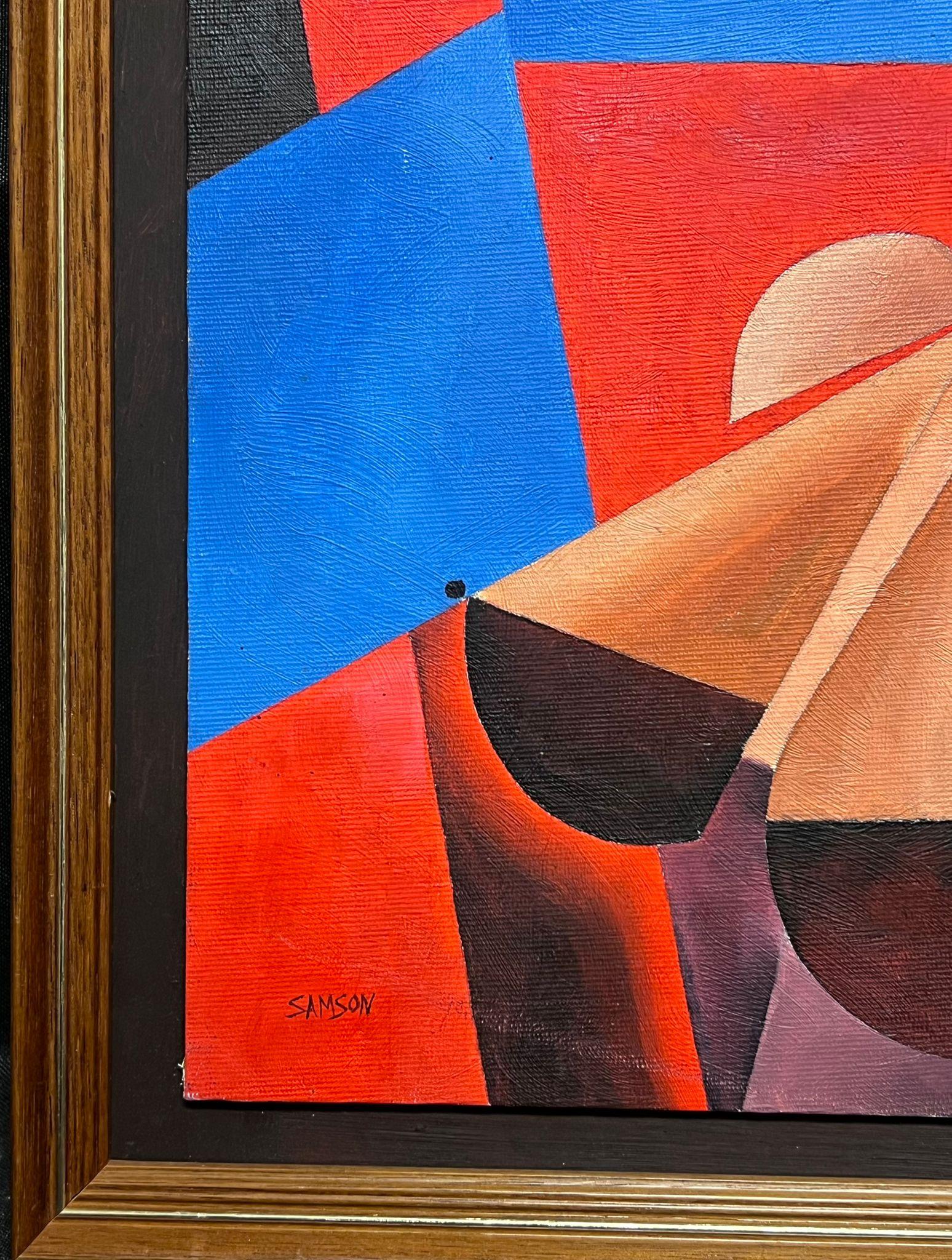 Abstract Cubist Signed Oil Painting Portrait of Woman Angular Shapes For Sale 2