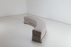 British Curved Bench, Tubular Chrome Frame & Mohair Velvet Upholstery 70s / 80s