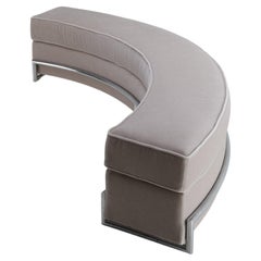 British Curved Bench, Tubular Chrome Frame & Mohair Velvet Upholstery 70s / 80s