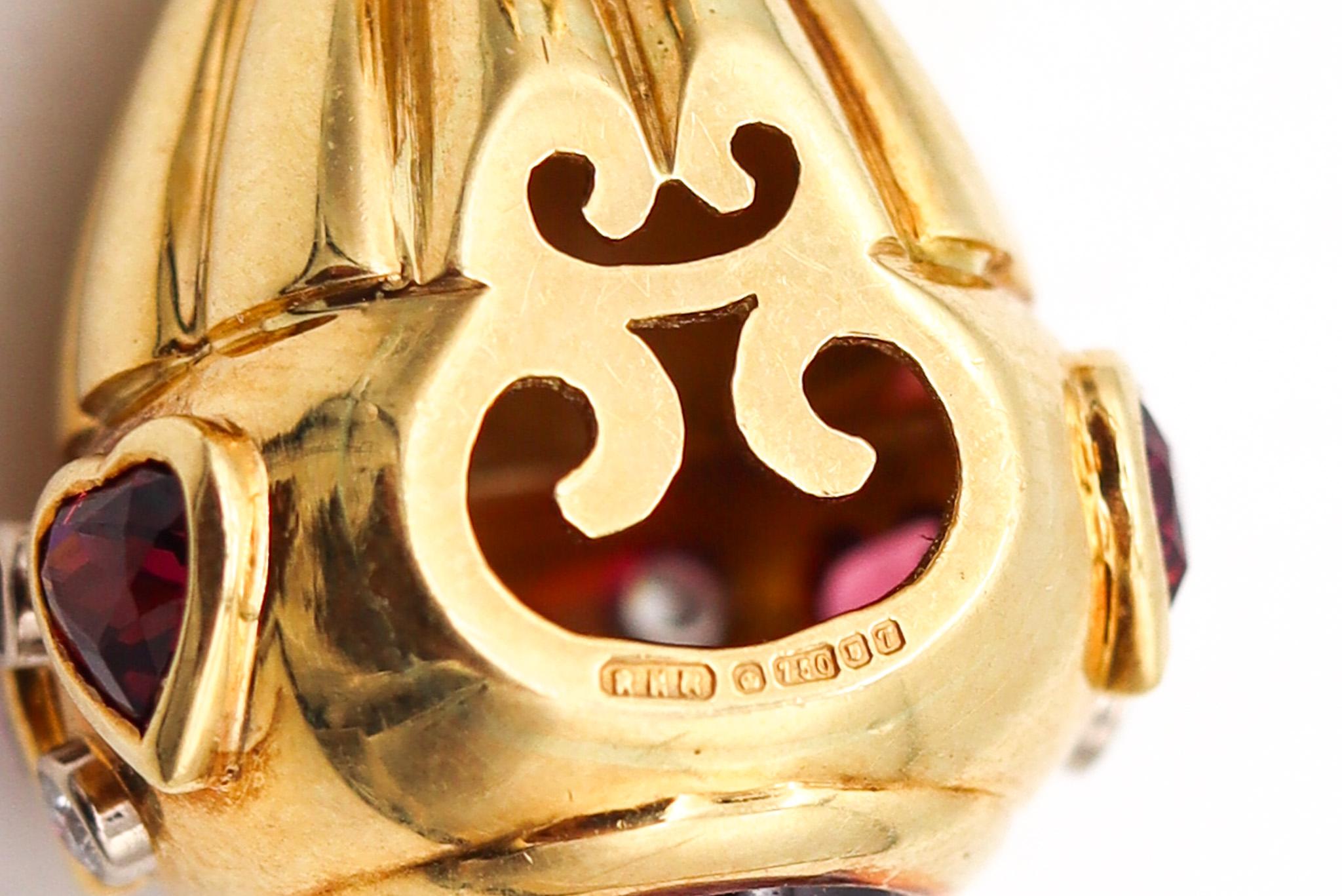 Donna Orecchini pendenti British in oro 18Kt con diamanti e rodolite da 17,46 Ctw in vendita