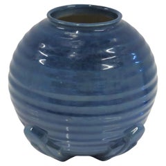 British Deco 1940s Bulbous Ribbed Ceramic Vase, England