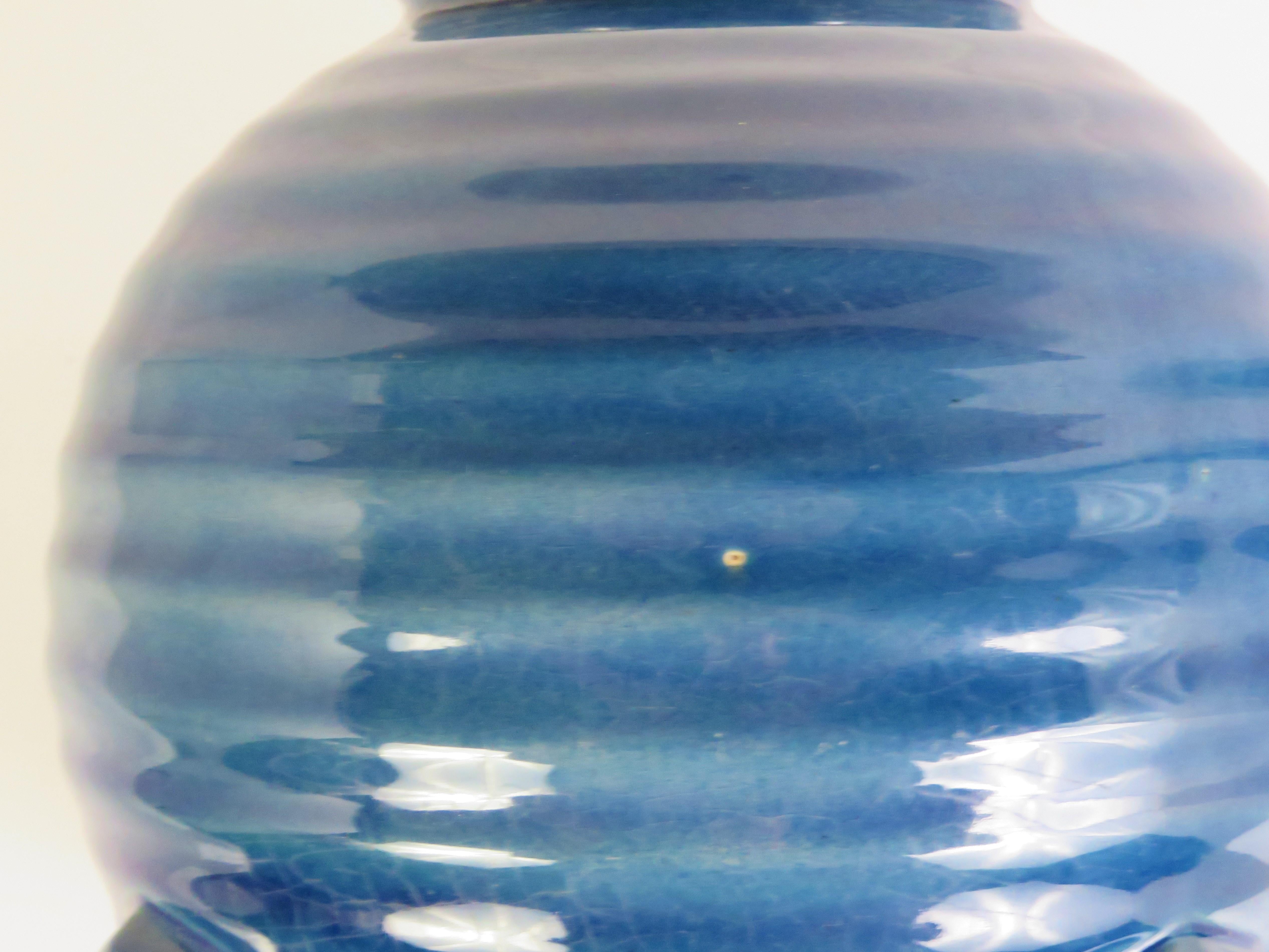 British Deco 1940s Bulbous Ribbed Ceramic Vase, England For Sale 3