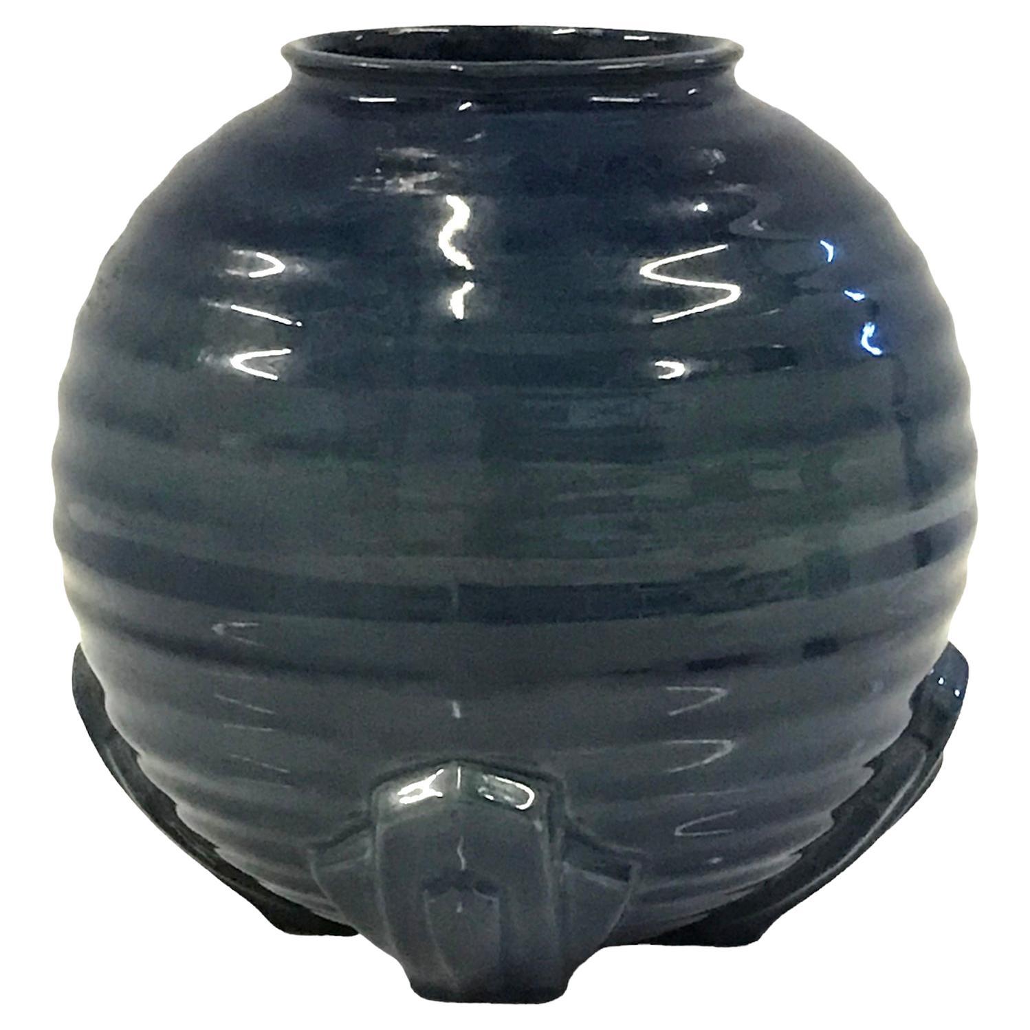 Vase en céramique nervurée bulbeuse des années 1940, Angleterre