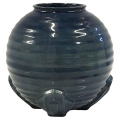 Retro British Deco 1940s Bulbous Ribbed Ceramic Vase, England