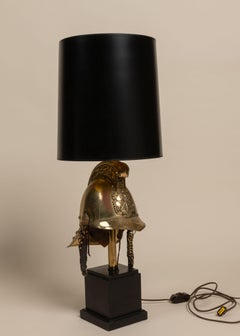 British Fireman's Brigade Helmet Lamp in Brass on Wood, England