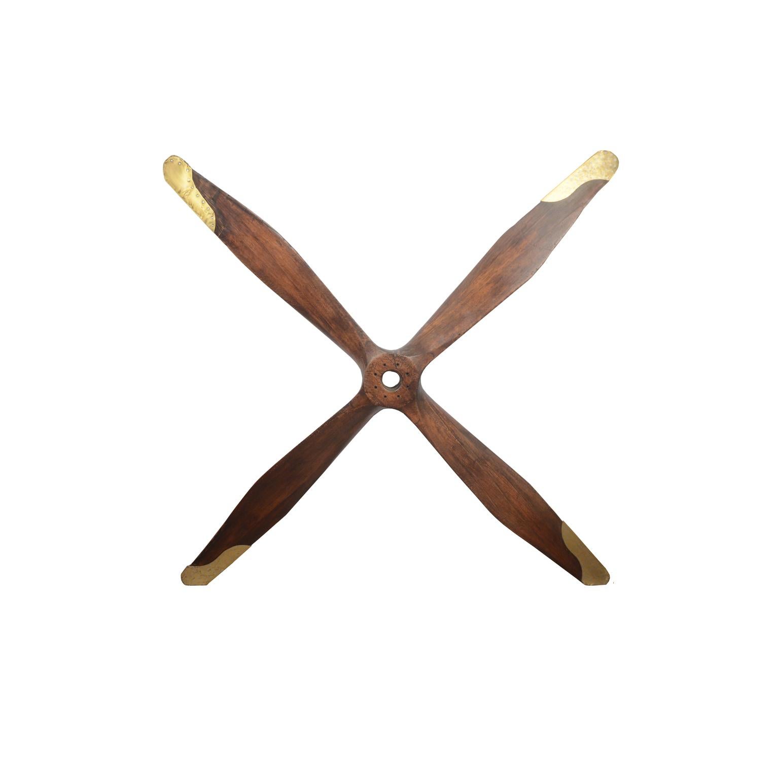 Four-blade propeller made of laminated wood during the WWI, 190 x 14 x 190 cm – 74 x 5.51 x 74 inches.
Very good condition, long-standing restoration in the terminal part of a blade.
It is signed: LP 982 ALH (Left Hand Rotation), 160 Hp (Engine),