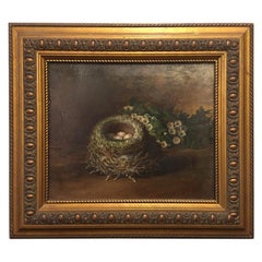 Antique British Framed Oil on Canvas Painting "The Bird
s Nest", Tom Hold, 19th Century