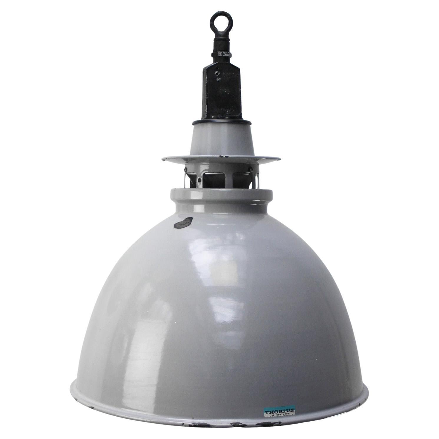 British Gray Enamel Vintage Industrial Factory Pendant Lights by Thorlux