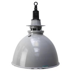 British Gray Enamel Vintage Industrial Factory Pendant Lights by Thorlux British Gray Enamel Vintage Industrial Factory Pendant Lights by Thorlux