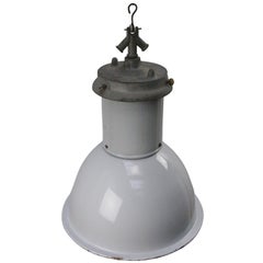 Lampe à piédestal industrielle vintage en émail gris britannique