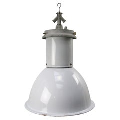 Lampe à piédestal industrielle vintage en émail gris britannique