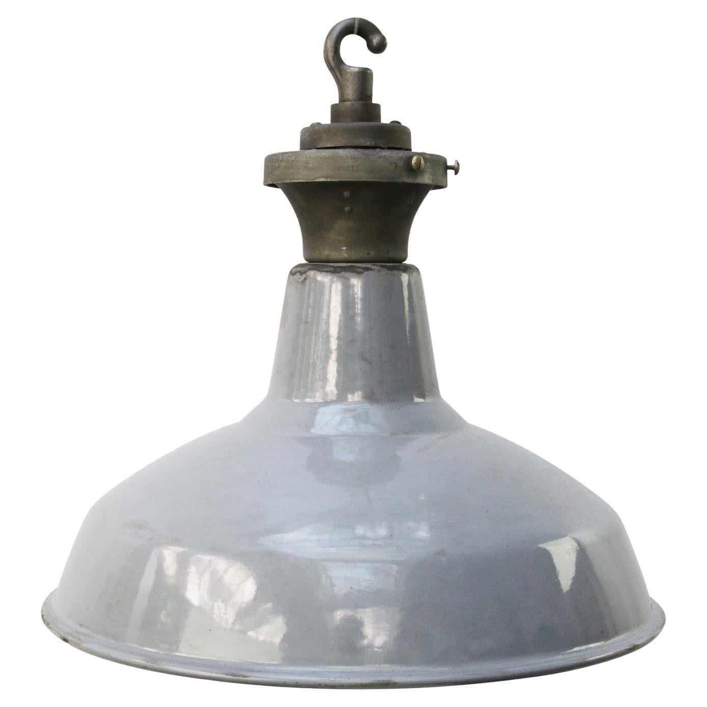 British Gray Enamel Vintage Industrial Pendant Light