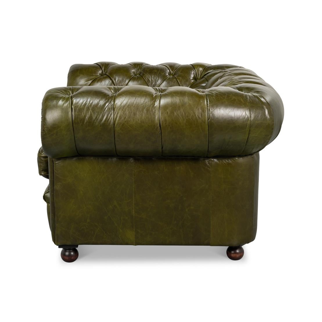 Asian British Green Chesterfield Armchair For Sale