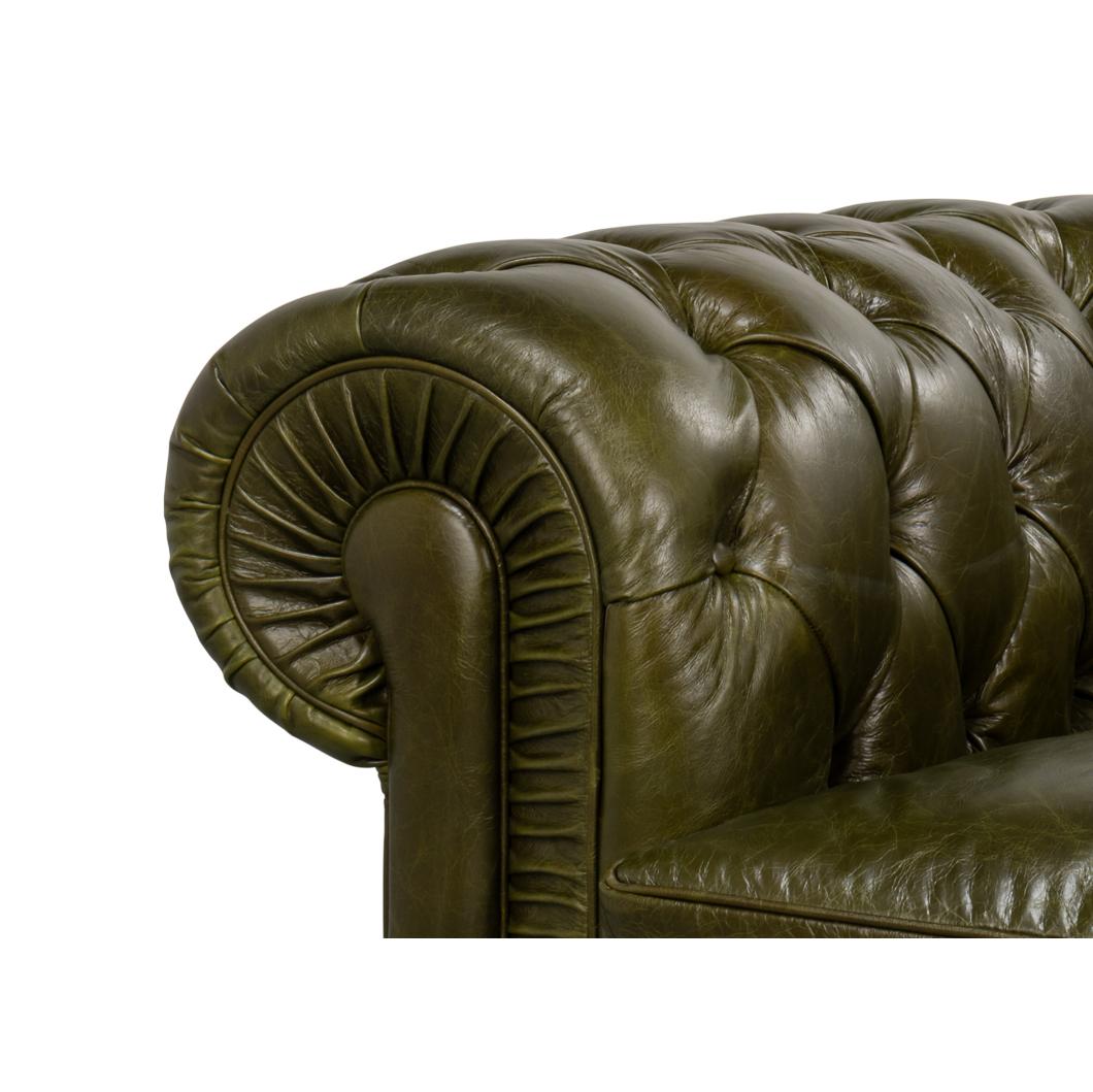 Leather British Green Chesterfield Armchair For Sale