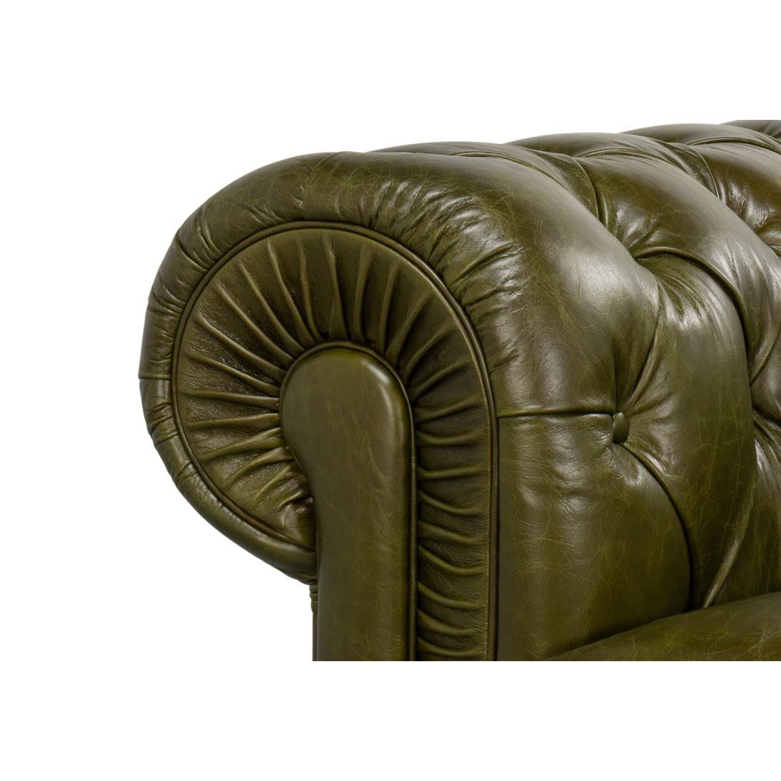 Cuir Canapé Chesterfield vert britannique en vente