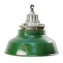 British Green Enamel Vintage Industrial Cast Iron Clear Glass Pendant Lamp