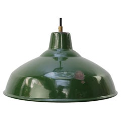 British Green Enamel Vintage Industrial Pendant Light