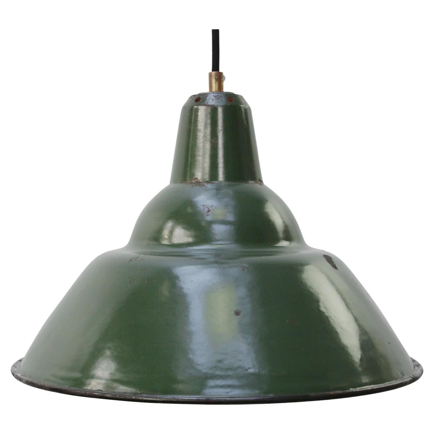 British Green Enamel Vintage Industrial Pendant Light For Sale