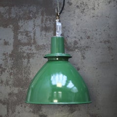 British Green Enamel Vintage Industrial Pendant Lights