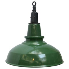 British Green Enamel Vintage Industrial Pendant Lights