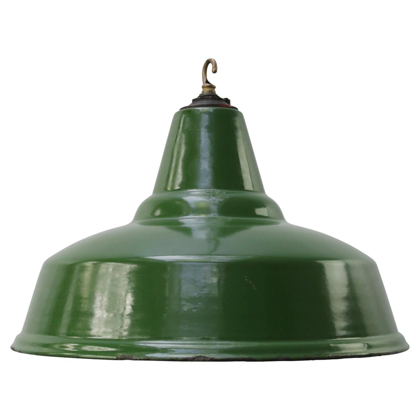 British Green Enamel Vintage Industrial Pendant Lights For Sale
