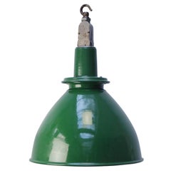 Lights de suspension industrielles vintage en émail vert britannique