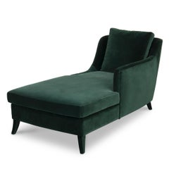 British Green Long Chair Covered with Velvet