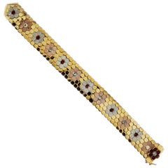 Ruby & Diamond Buckle Bracelet in Yellow, White Rose Gold, 9K, British Vintage