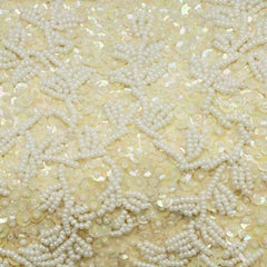 British Hong Kong Cream Handbag with Iridescent Cream Sequins and White Beads