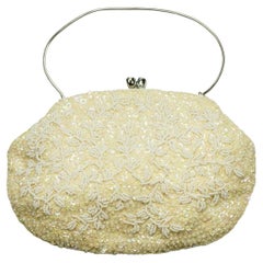 British Hong Kong Cream Handbag with Iridescent Cream Sequins and White Beads