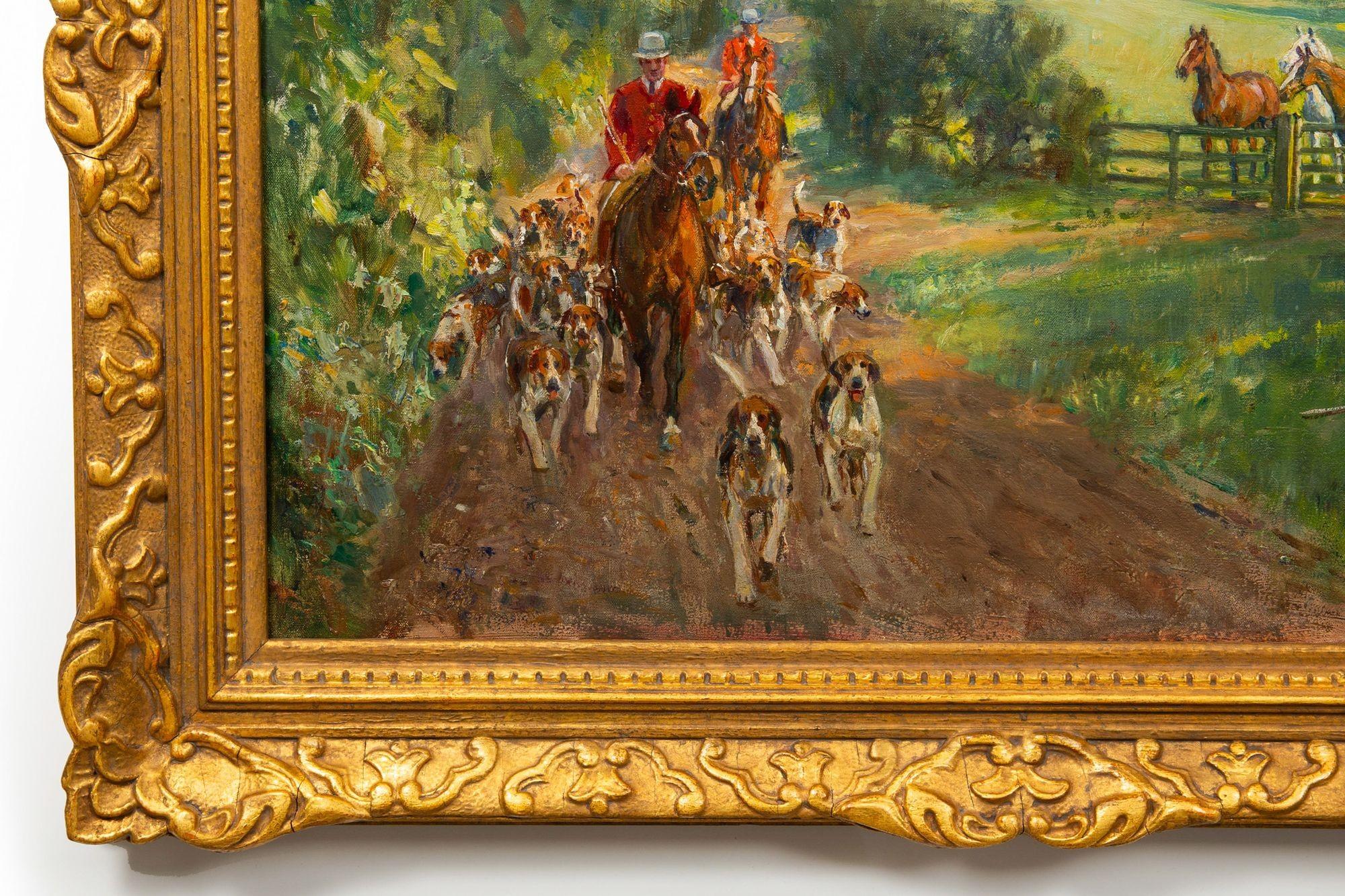 British Hunt Scene Oil Painting “Off to the Meet” by Lionel Dalhousie Edwards For Sale 12