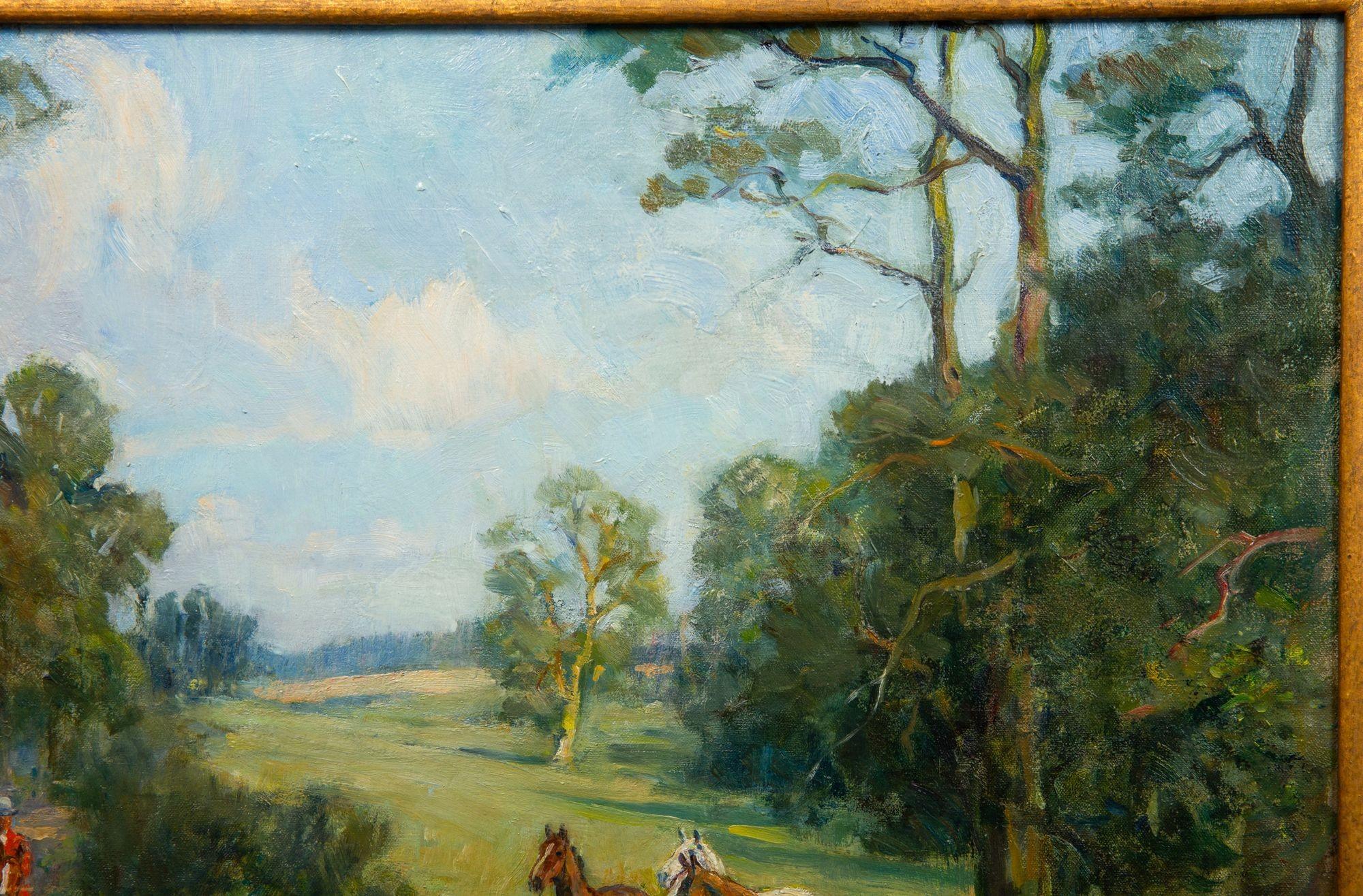 English British Hunt Scene Oil Painting “Off to the Meet” by Lionel Dalhousie Edwards For Sale