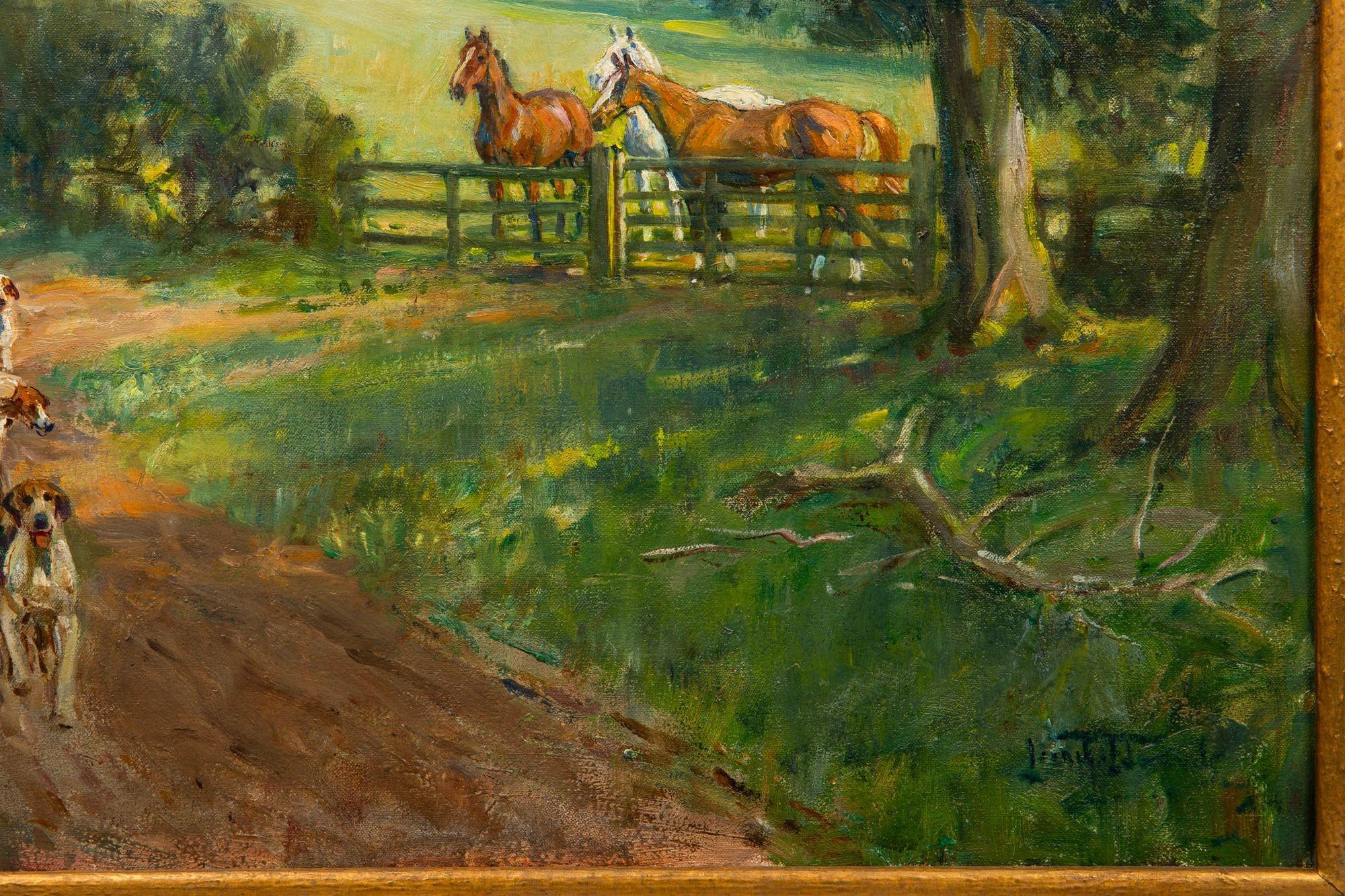 20th Century British Hunt Scene Oil Painting “Off to the Meet” by Lionel Dalhousie Edwards For Sale