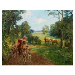 British Hunt Scene Oil Painting “Off to the Meet” by Lionel Dalhousie Edwards