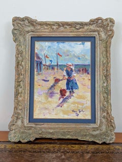 British Impressionist Coastal Beach Seaside Scene Oil Painting Signed