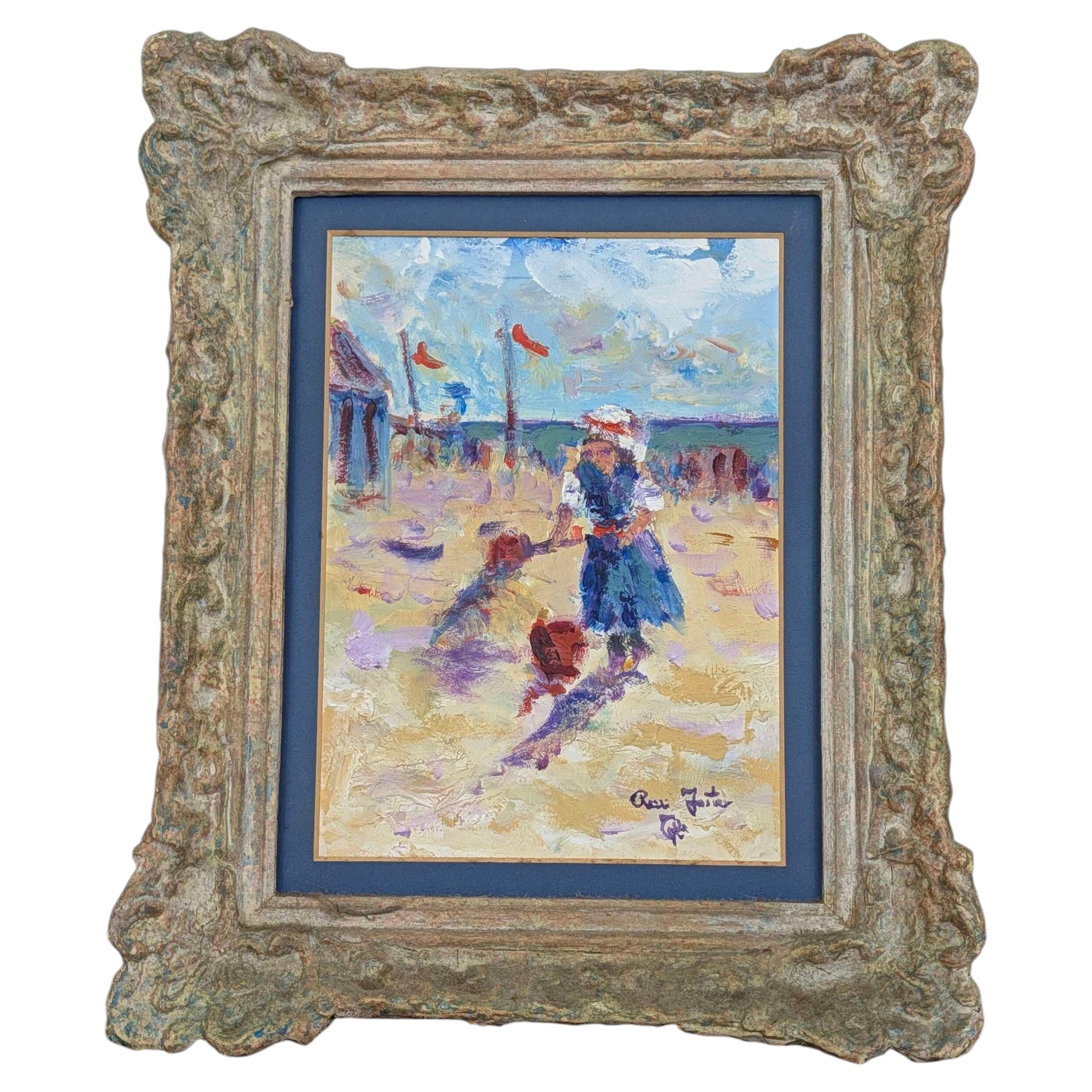 British Impressionist Coastal Beach Seaside Scene Oil Painting Signed