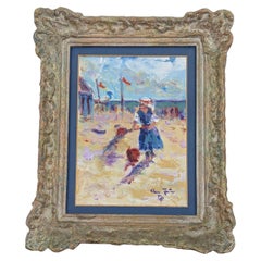 British Impressionist Coastal Beach Seaside Scene Oil Painting Signed