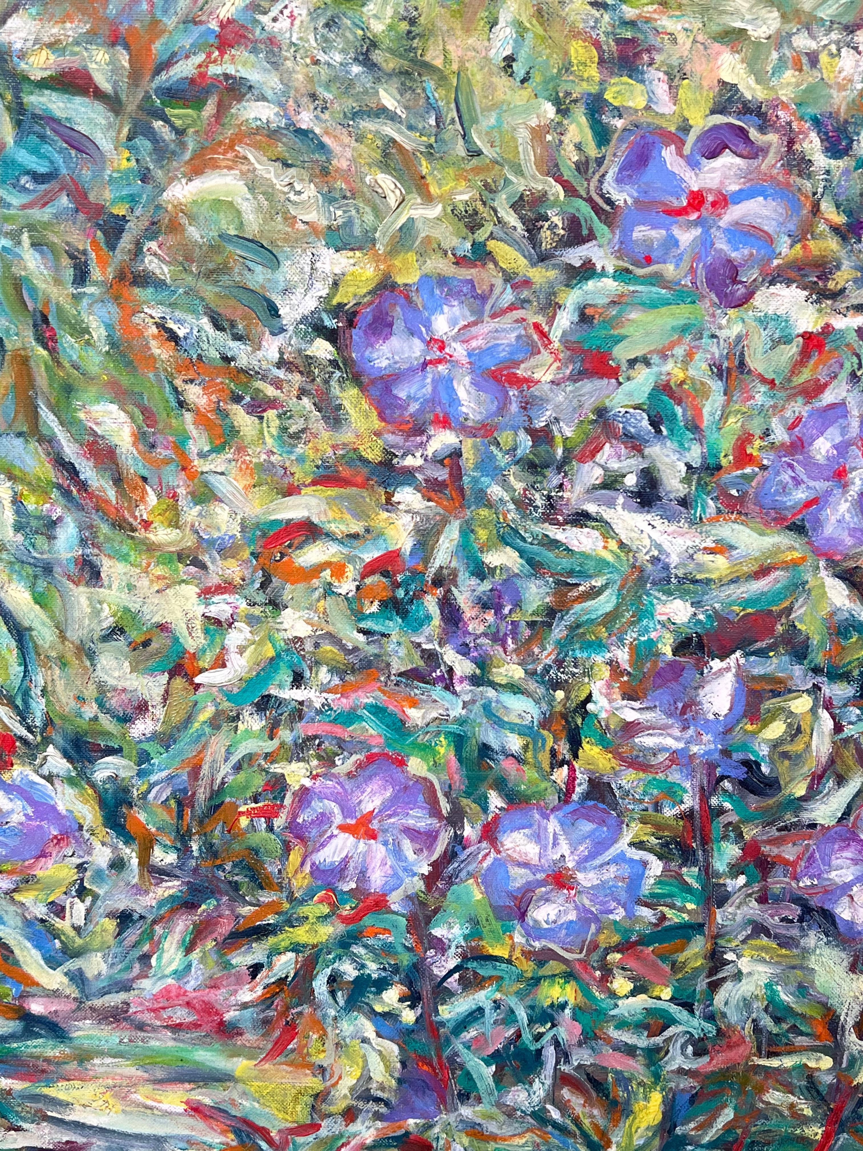 Großes britisches impressionistisches Ölgemälde des 20. Jahrhunderts, signiert, Blumenstrauß, Gartenweg (Post-Impressionismus), Painting, von British Impressionist