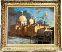 Large 20th C. Oil Venetian Canal Scene View of The Santa Maria Della Salute
