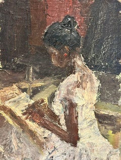 Mid Century Portrait of Young Ballerina Girl, Impressionist Oil Painting