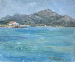Vintage British Impressionist Oil Painting Tiny House on Coastal Seascape
