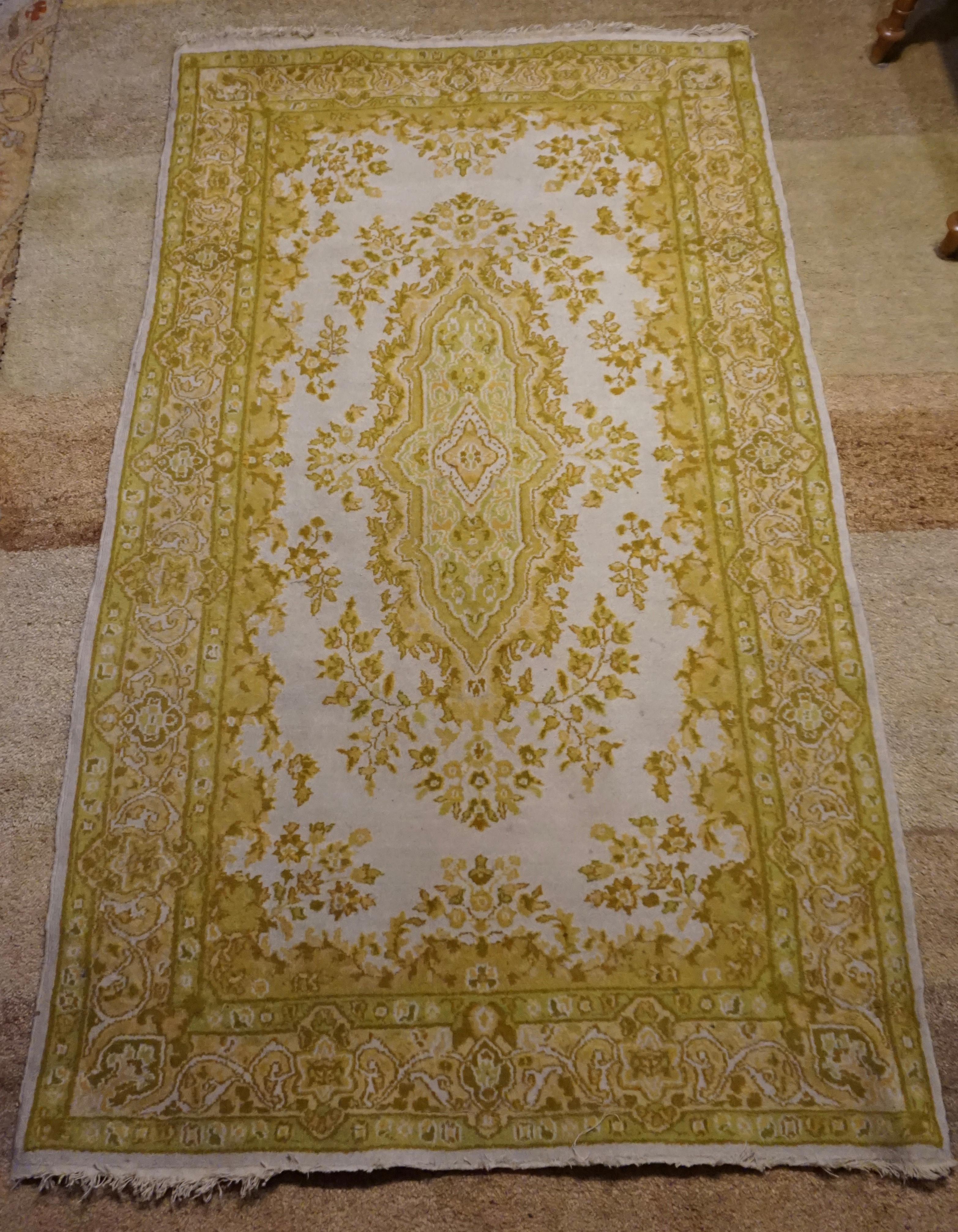 British India Kashmir Moss Green Pale Hand Knotted Kashan Wool Rug Unique Hue In Good Condition For Sale In Vancouver, British Columbia