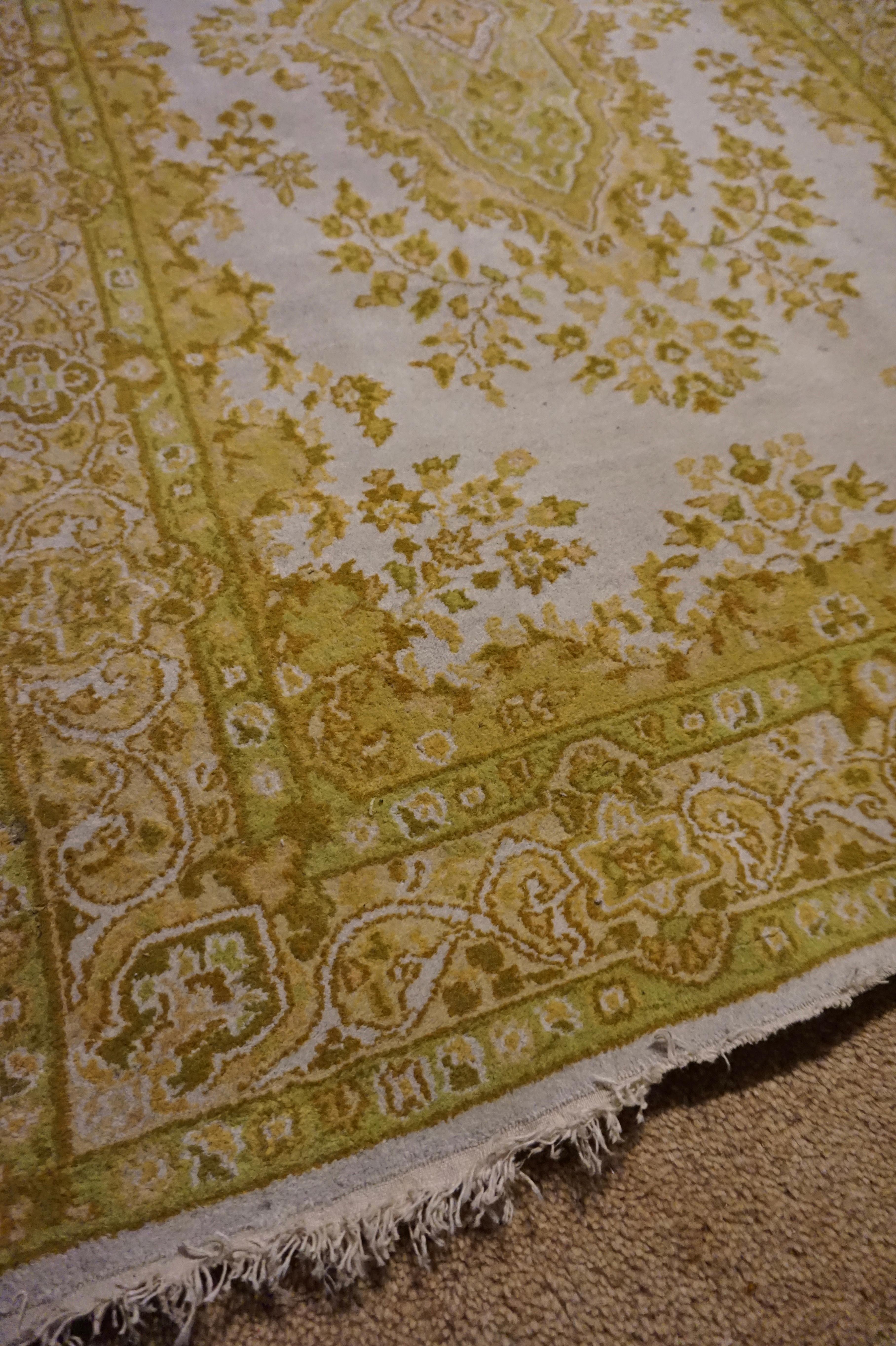 British India Kashmir Moss Green Pale Hand Knotted Kashan Wool Rug Unique Hue For Sale 3