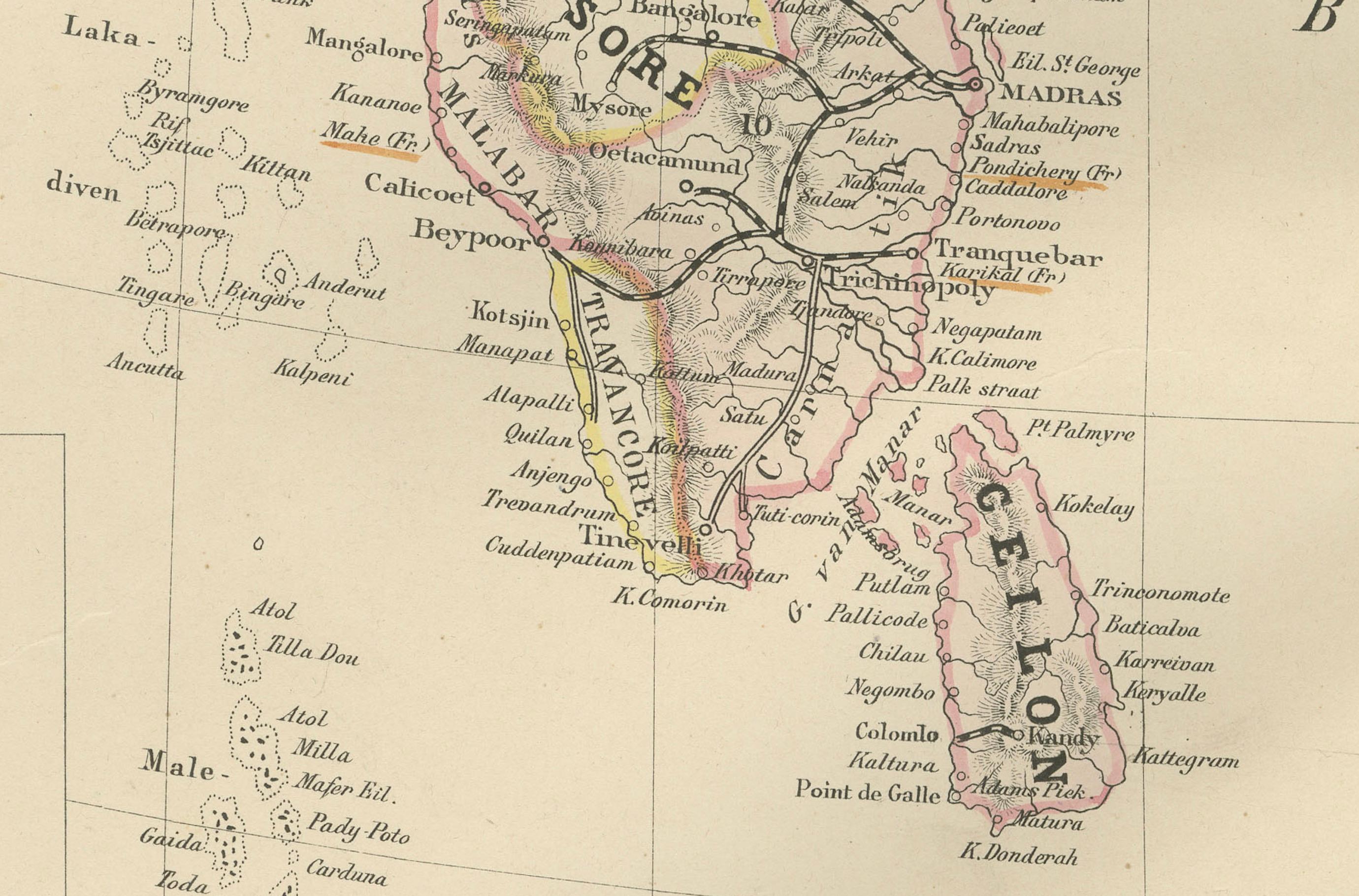 Néerlandais Carte des Indes britanniques avec la Birmanie et Ceylan - Nieuwe Hand-Atlas, Leiden 1876 en vente