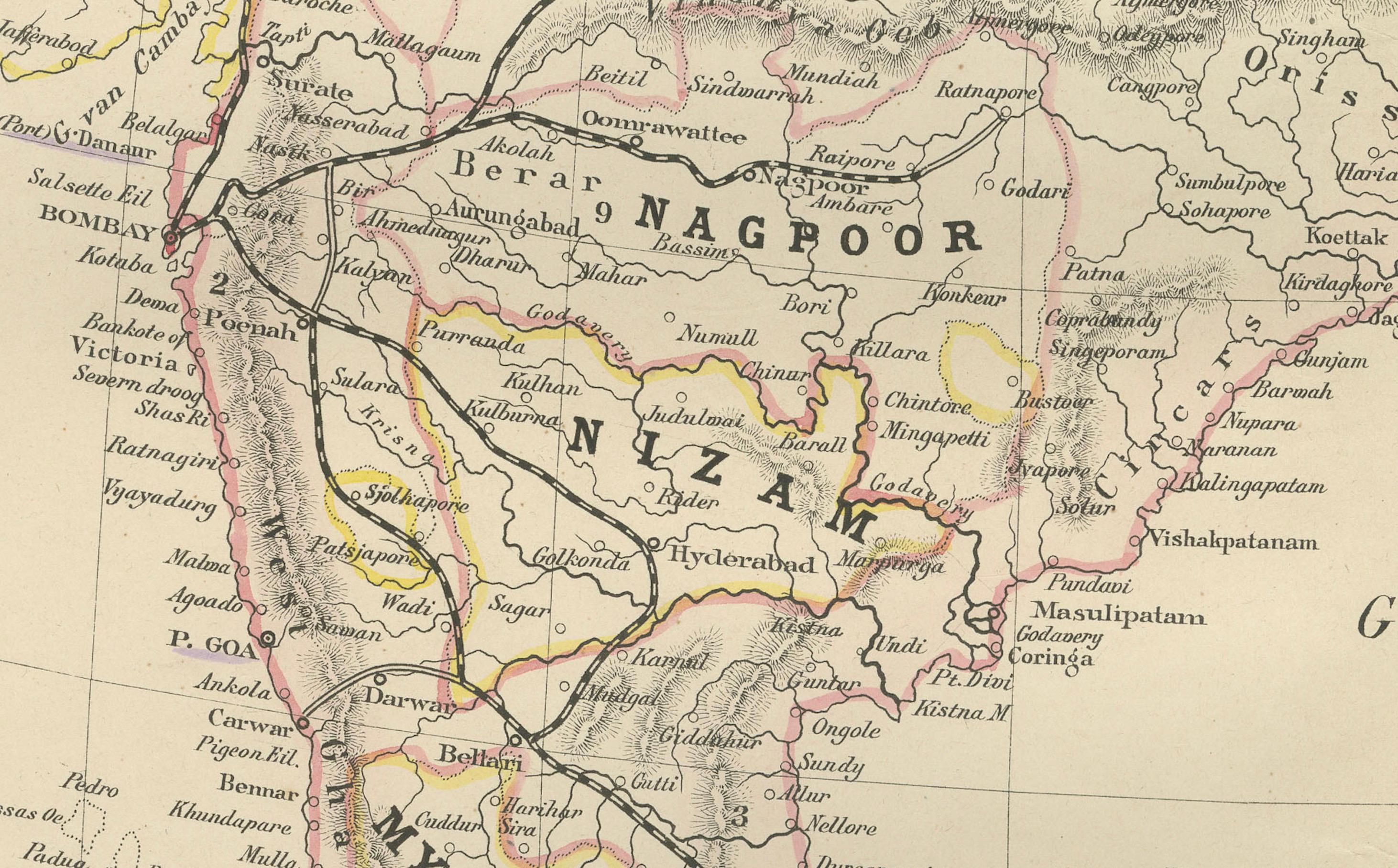 Fin du XIXe siècle Carte des Indes britanniques avec la Birmanie et Ceylan - Nieuwe Hand-Atlas, Leiden 1876 en vente