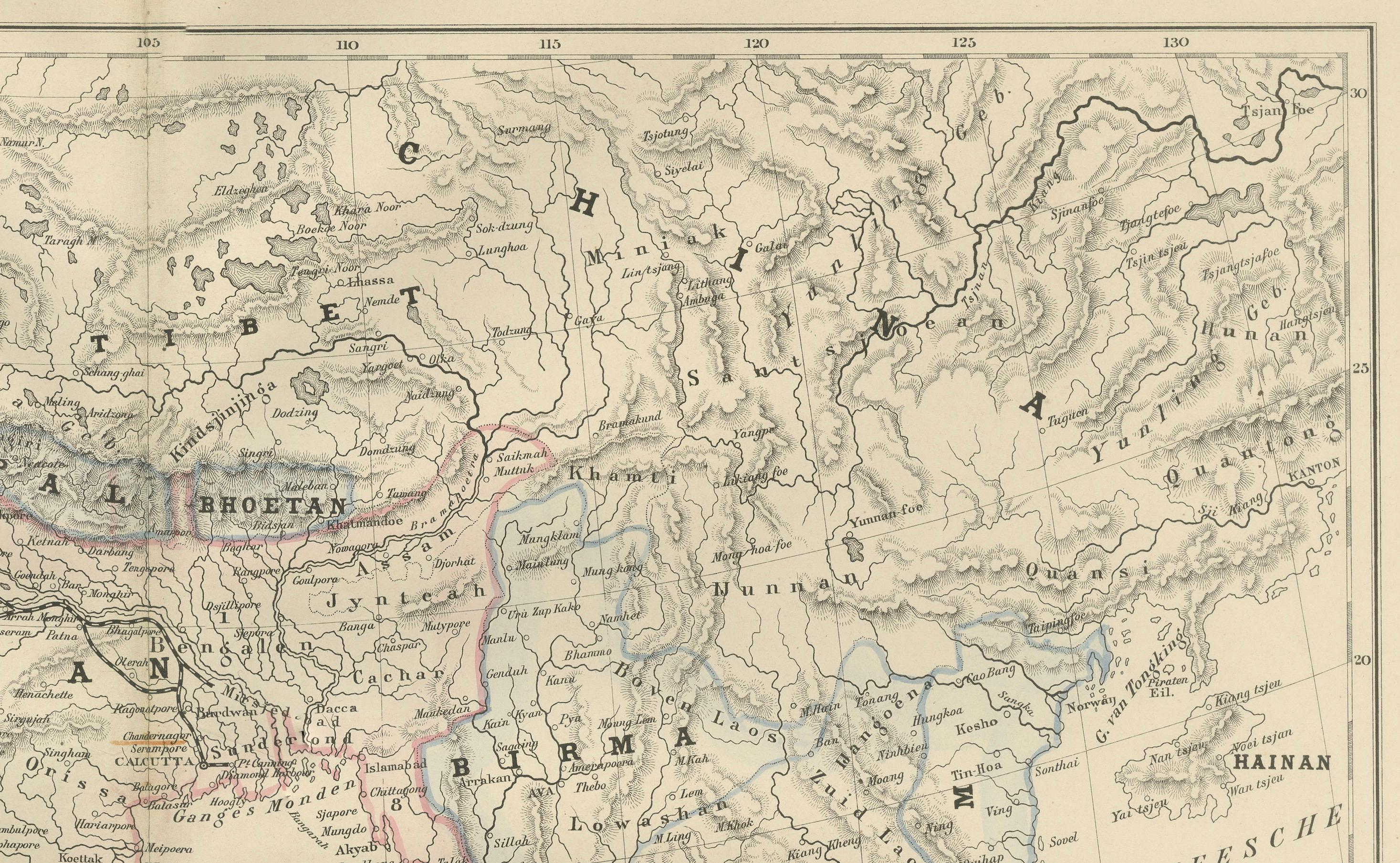 Carte des Indes britanniques avec la Birmanie et Ceylan - Nieuwe Hand-Atlas, Leiden 1876 en vente 1